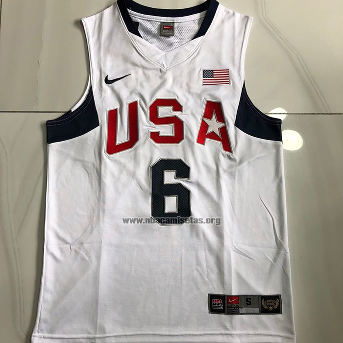 Camiseta USA 2008 LeBron James NO 6 Blanco